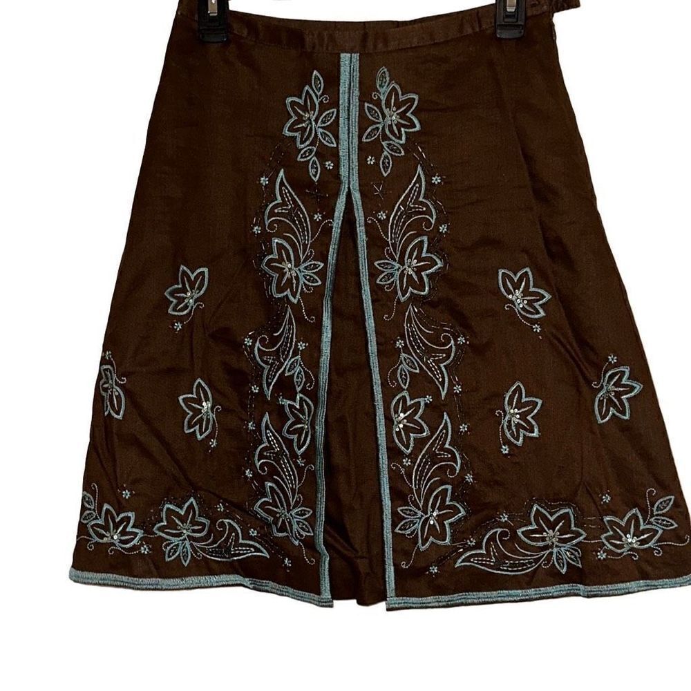 Anne Carson Ladies Size 6P Floral Embroidered Beaded Sequins A-Line Skirt